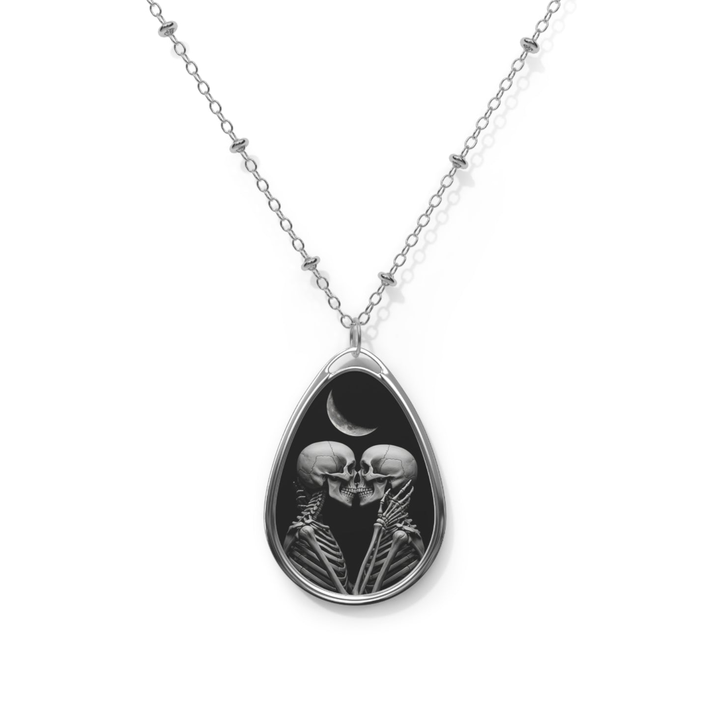 Romantic Skeletons Oval Necklace, Gothic Jewelry, Unique Gift for Halloween, Anniversary, Alternative Fashion, Quirky Statement Piece