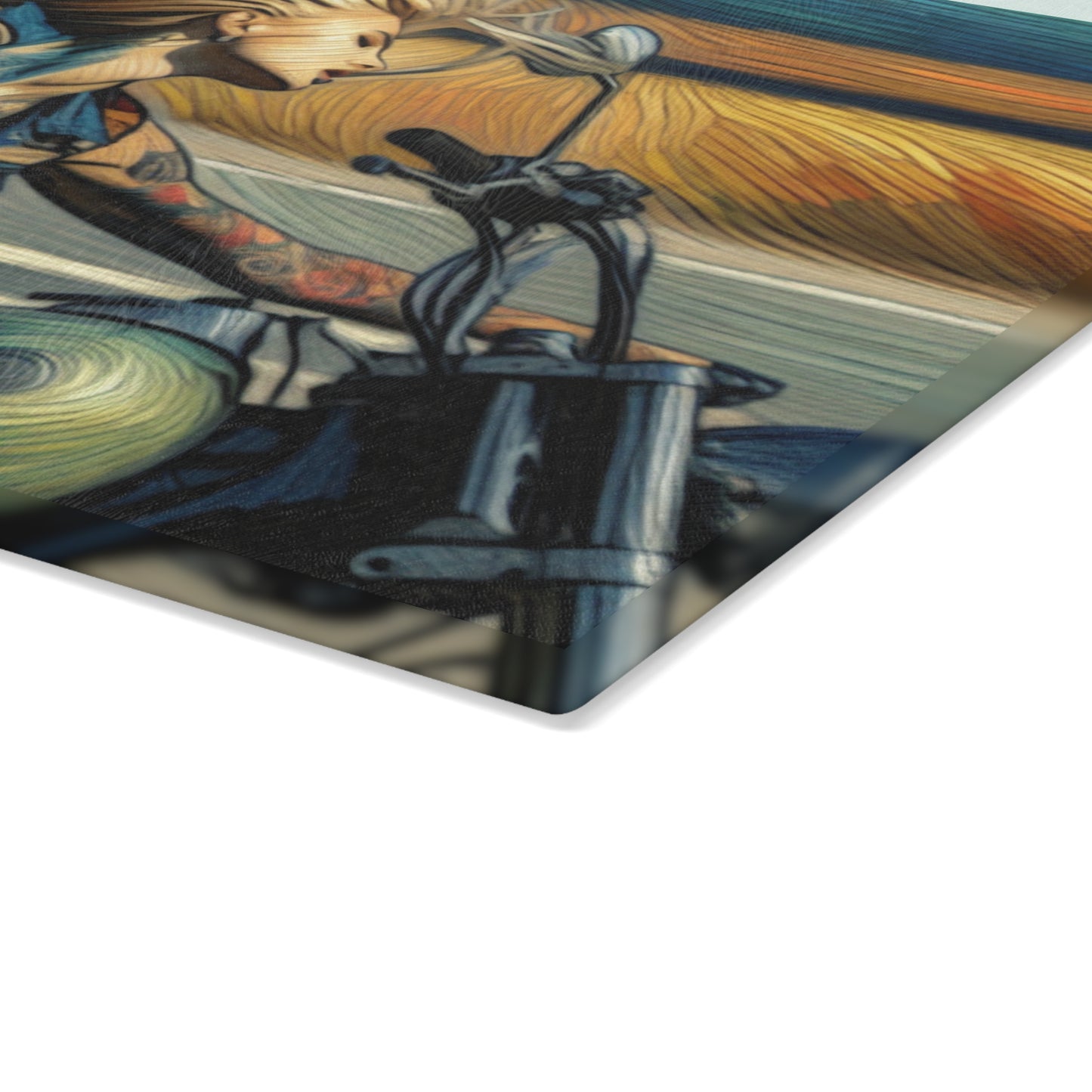 Biker Chic Glass Cutting Board | Unique Kitchen Decor, Gift for Her, Motorcycle Lover, Housewarming, Artful Cooking