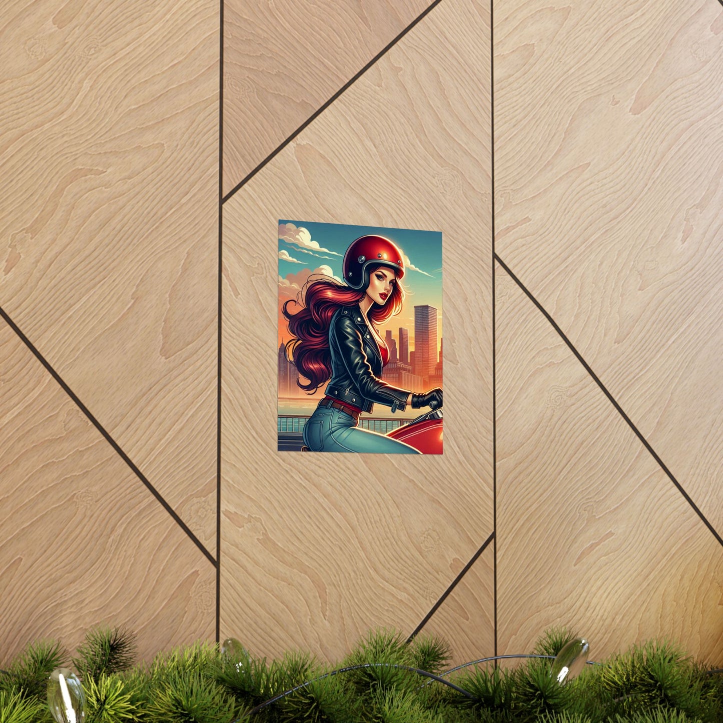 Poster- Motorcycle Pinup-Garage Decor-Man Cave-Retro Wall Art