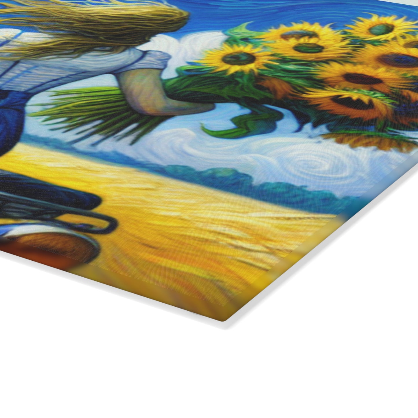 Glass Cutting Board with Sunflowers and Windmill Design - Perfect for Home Cooking and Gift Giving-Cheese Platter
