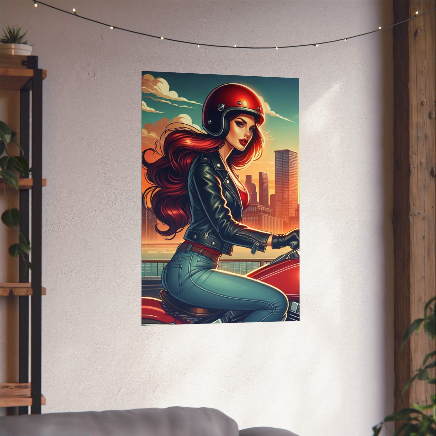 Poster- Motorcycle Pinup-Garage Decor-Man Cave-Retro Wall Art