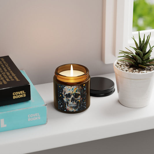 Skull-Themed Scented Soy Candle, Multi-Size Amber Jar, Unique Home Decor, Gothic Gift, Halloween Decor, Relaxation Candle