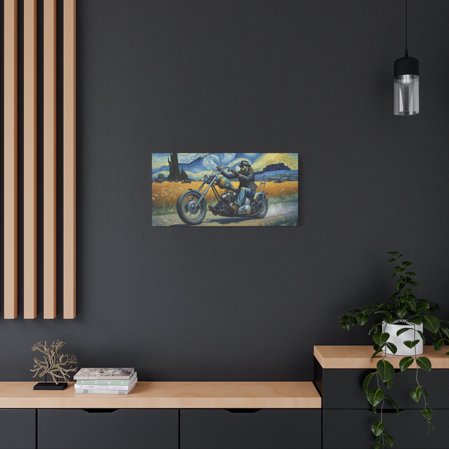 Motorcycle Wall Art Canvas – Artistic Biker Matte Print for Man Cave Decor
