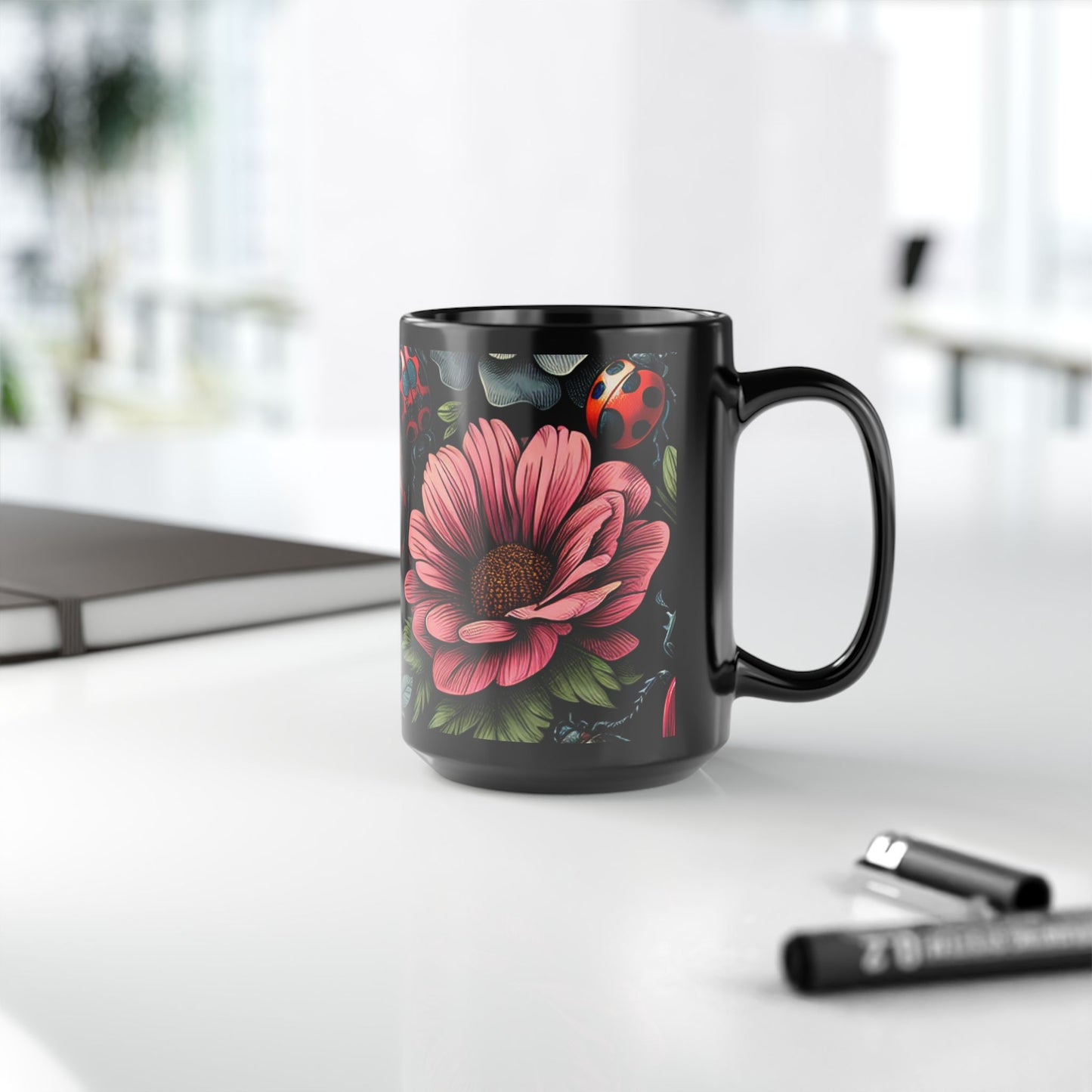 Mug - Floral Skull and Beetle Design-Gothic Kitchen-Graphic Skull Mug