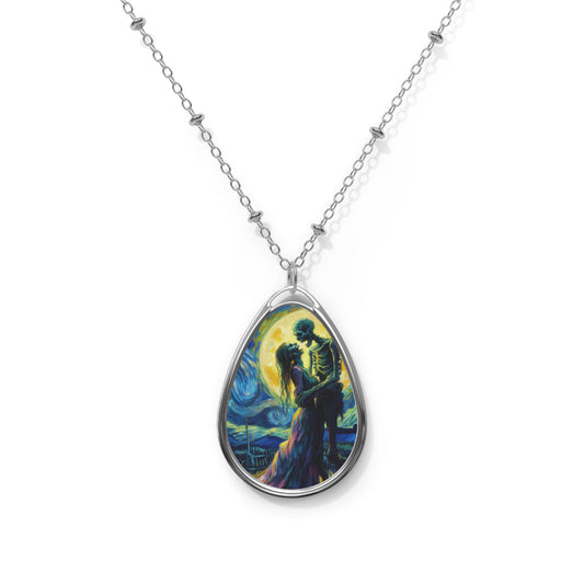 Romantic Oval Necklace, Zombies in Moonlit Dance, Unique Jewelry Gift for Her, Anniversary, Wedding, Birthday, Valentine’s Day