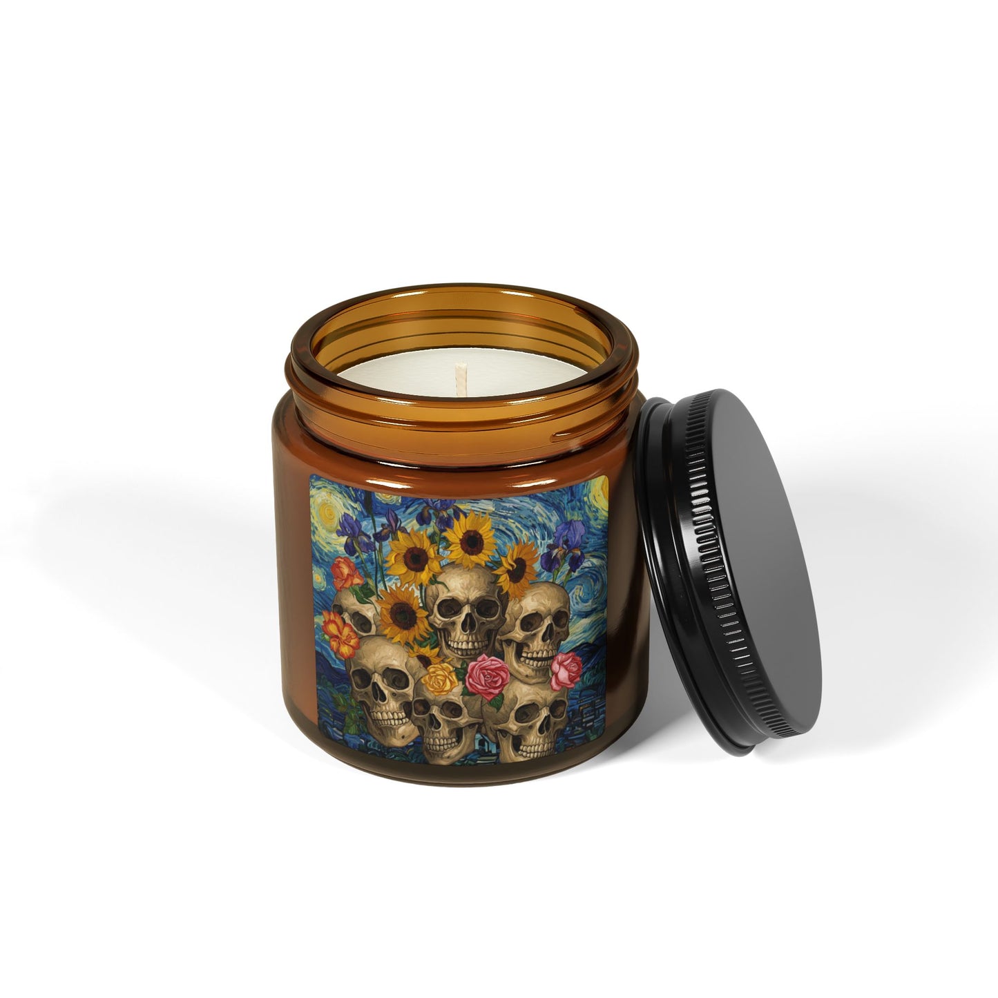 Skull & Sunflower Scented Soy Candle, Boho Home Décor, Perfect for Relaxation, Gifts, Halloween, and Celebrations