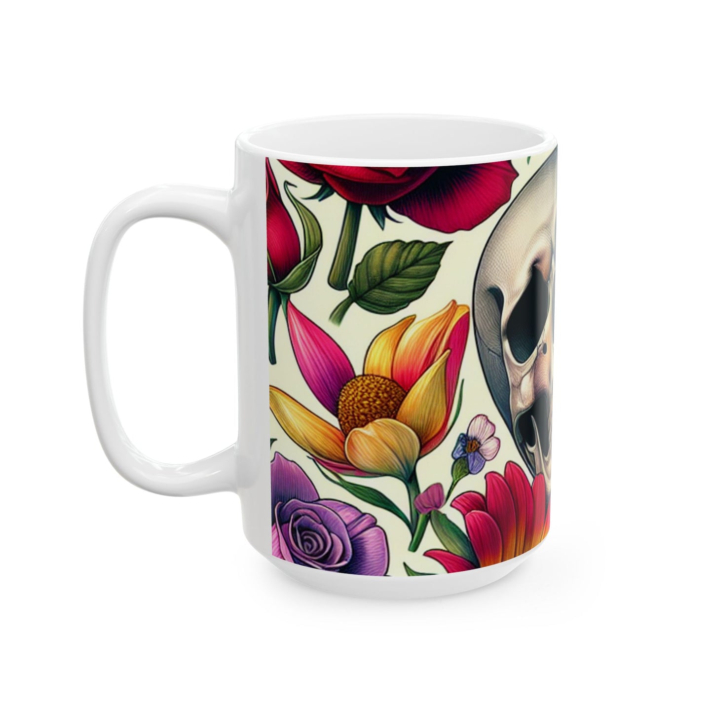 Mug - Skulls and Roses Ceramic Coffee Mug (15oz)