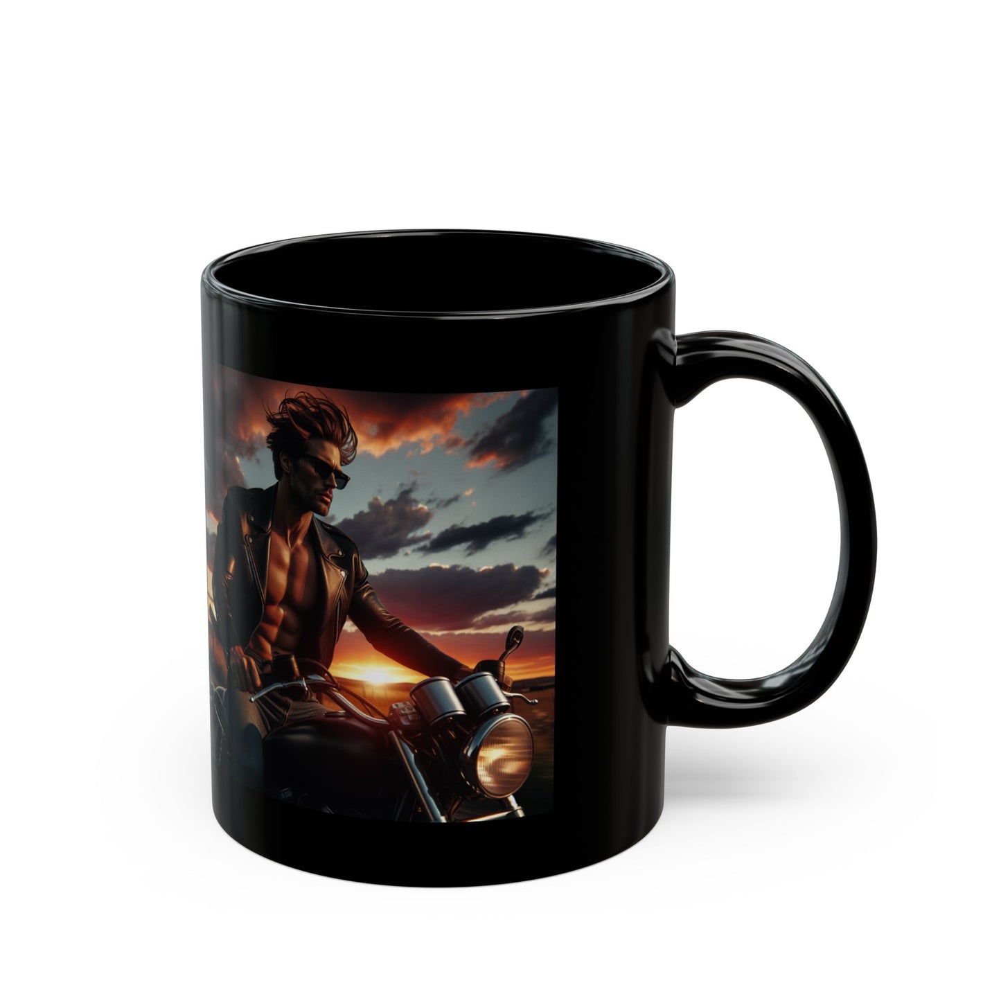 Mug-Motorcycle Ride at Sunrise- Black Coffee Cup-Bike Trip