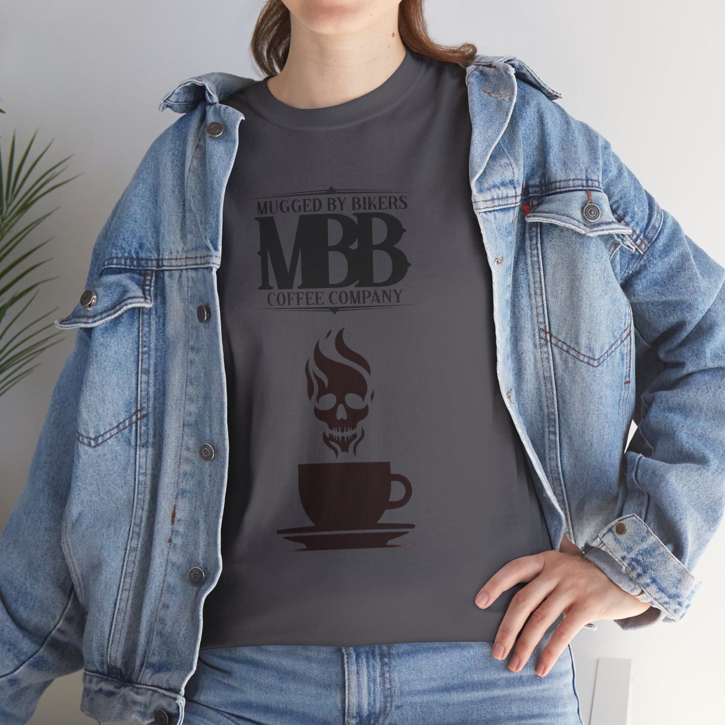 T-Shirt - Mugged by Bikers Coffee Co-Steaming Cup of Coffee Logo Tee