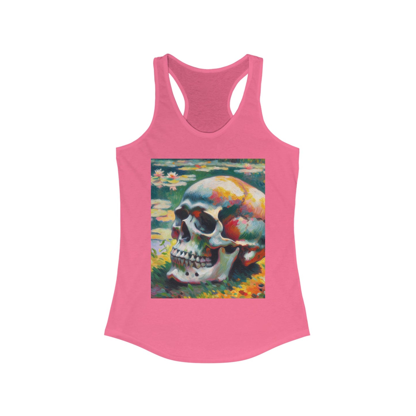 Colorful Skull Graphic Women's Racerback Tank Top, Summer Casual Wear, Festival Outfit, Edgy Fashion Statement, Art-Inspired Piece