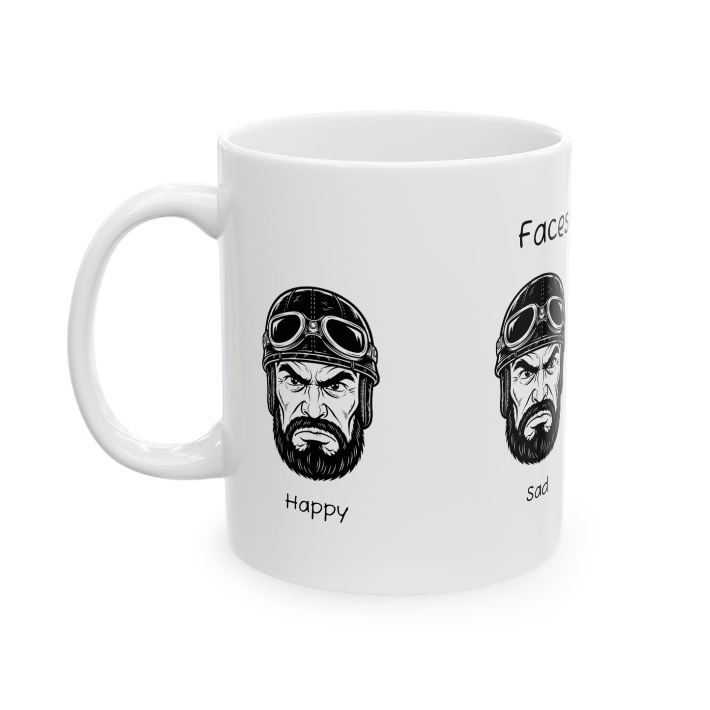 Biker Humor Ceramic Mug - Faces of Bikers, Gifts for Motorcycle Lovers, unique coffee cup, biker gifts, motorcycle mug, expressive drinkware