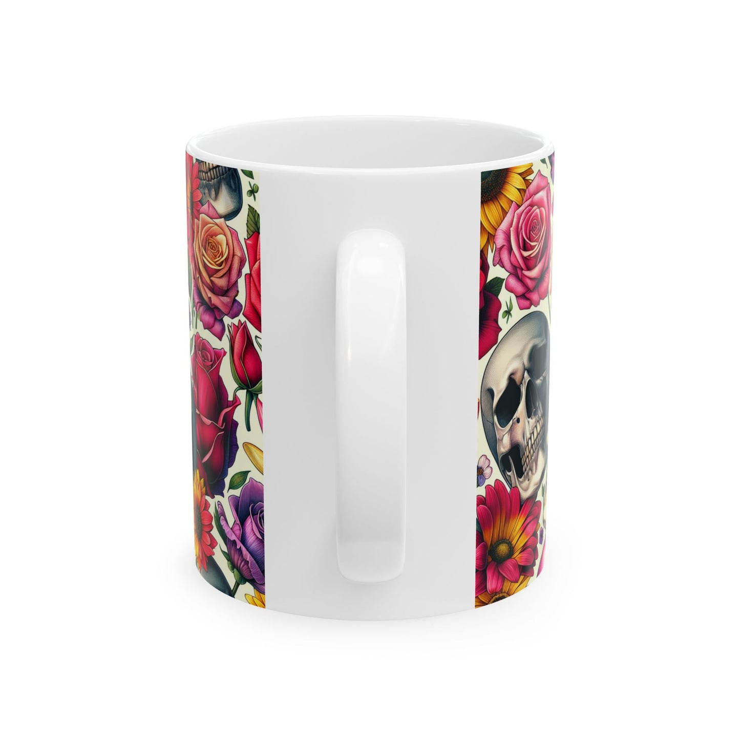 Stylish Floral Skull Mug, Unique Coffee Cup, Gothic Floral Drinkware, Perfect Gift for Birthdays, Home Decor, Halloween