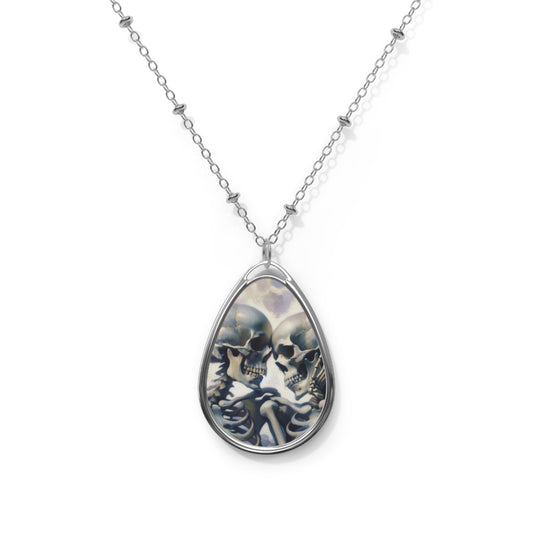 Romantic Skeleton Love Oval Necklace | Gothic Jewelry, Unique Pendant, Spooky Gift, Dark Aesthetic, Halloween Accessory