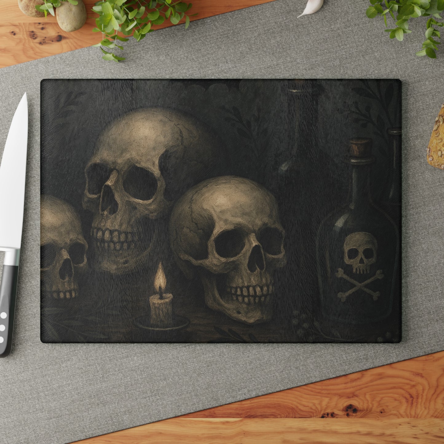 Gothic Skull Glass Cutting Board, Unique Kitchen Decor, Halloween Gift, Skull Lovers' Kitchenware, Dark Aesthetic Cooking Tool, Spooky [...]
