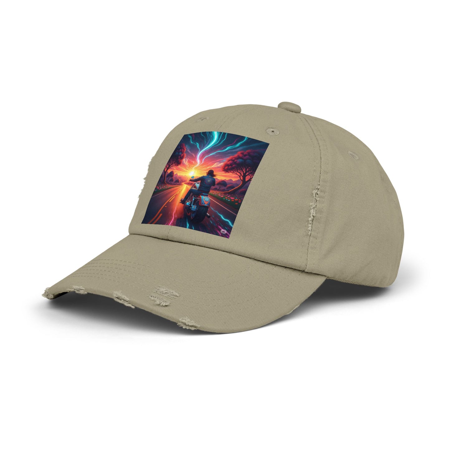 Unisex Distressed Cap with Vibrant Sunset Motorcycle Design, Casual Style Hat for Adventure Lovers, Great Gift for Bikers, Trendy [...]