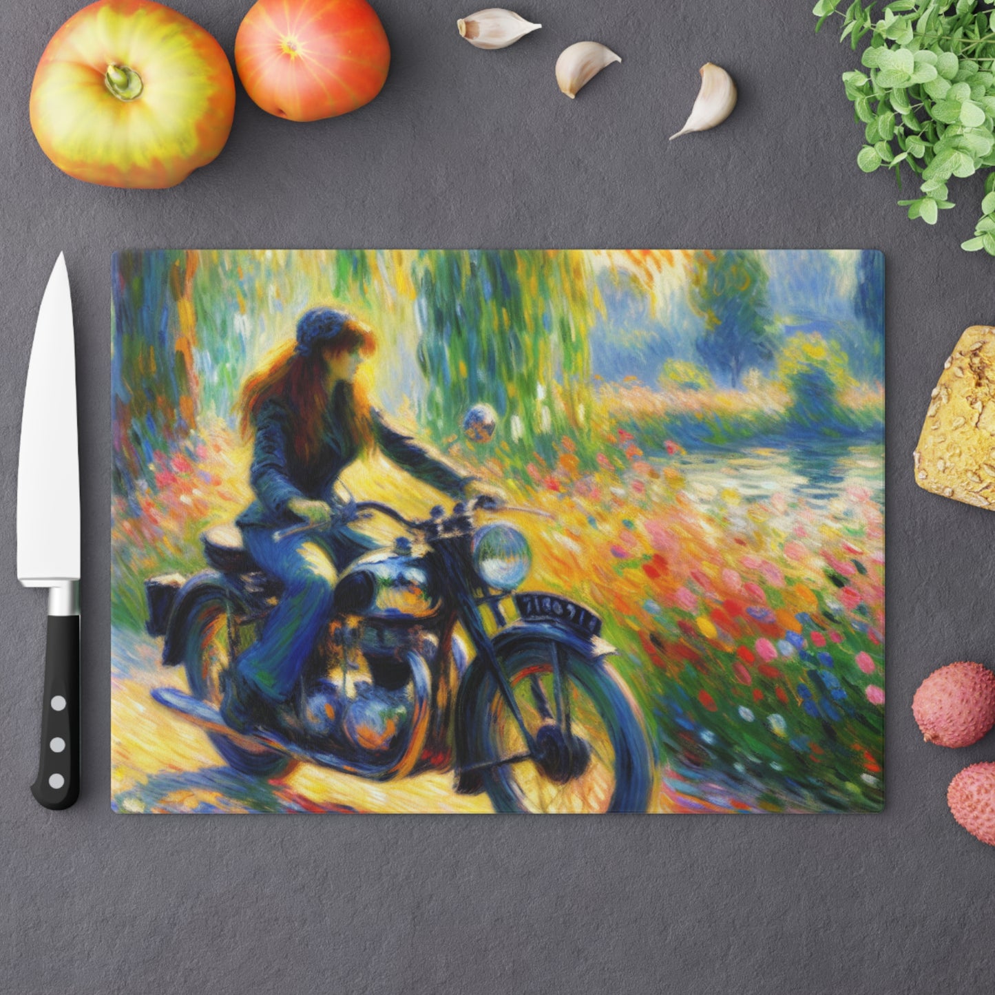 Vintage Monet style Motorcycle Themed Cutting Board - Perfect Gift for Riders
