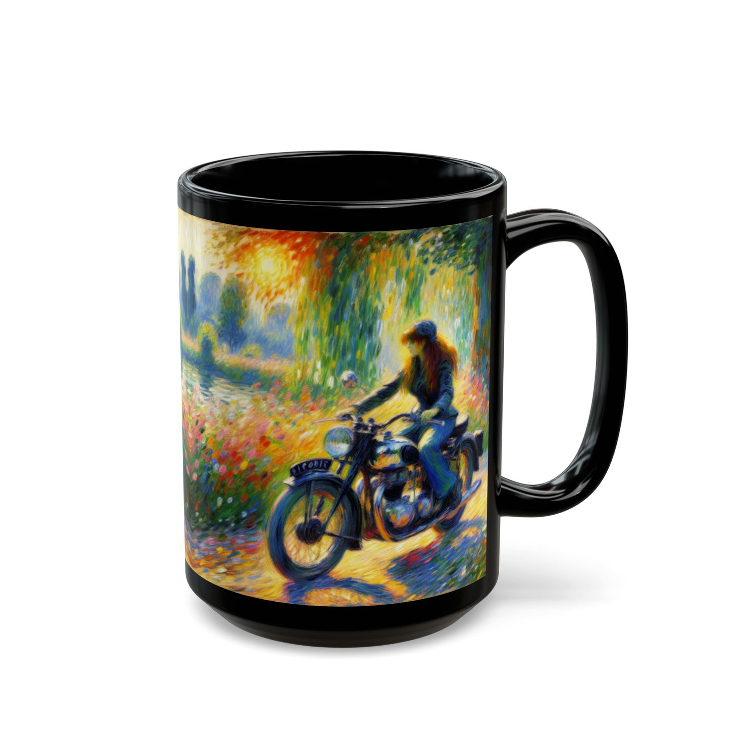 Mug - Monet inspired art-Girl on a Motorcycle-Biker Coffee Cup