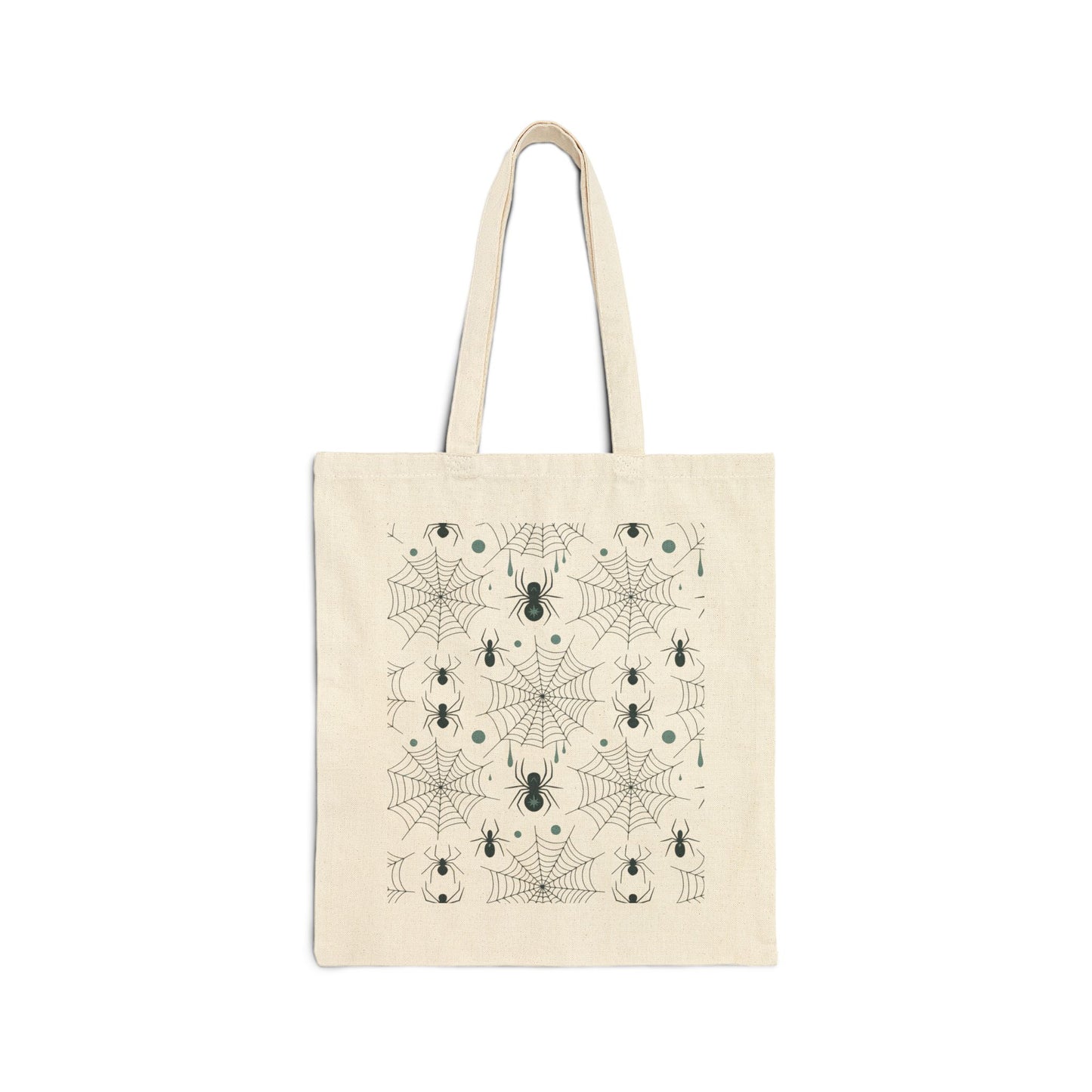 Halloween-Themed Cotton Canvas Tote Bag, Trick or Treat Bag, Spider Design Market Tote, Ghoul's Day Gift, Eco-Friendly Halloween Tote