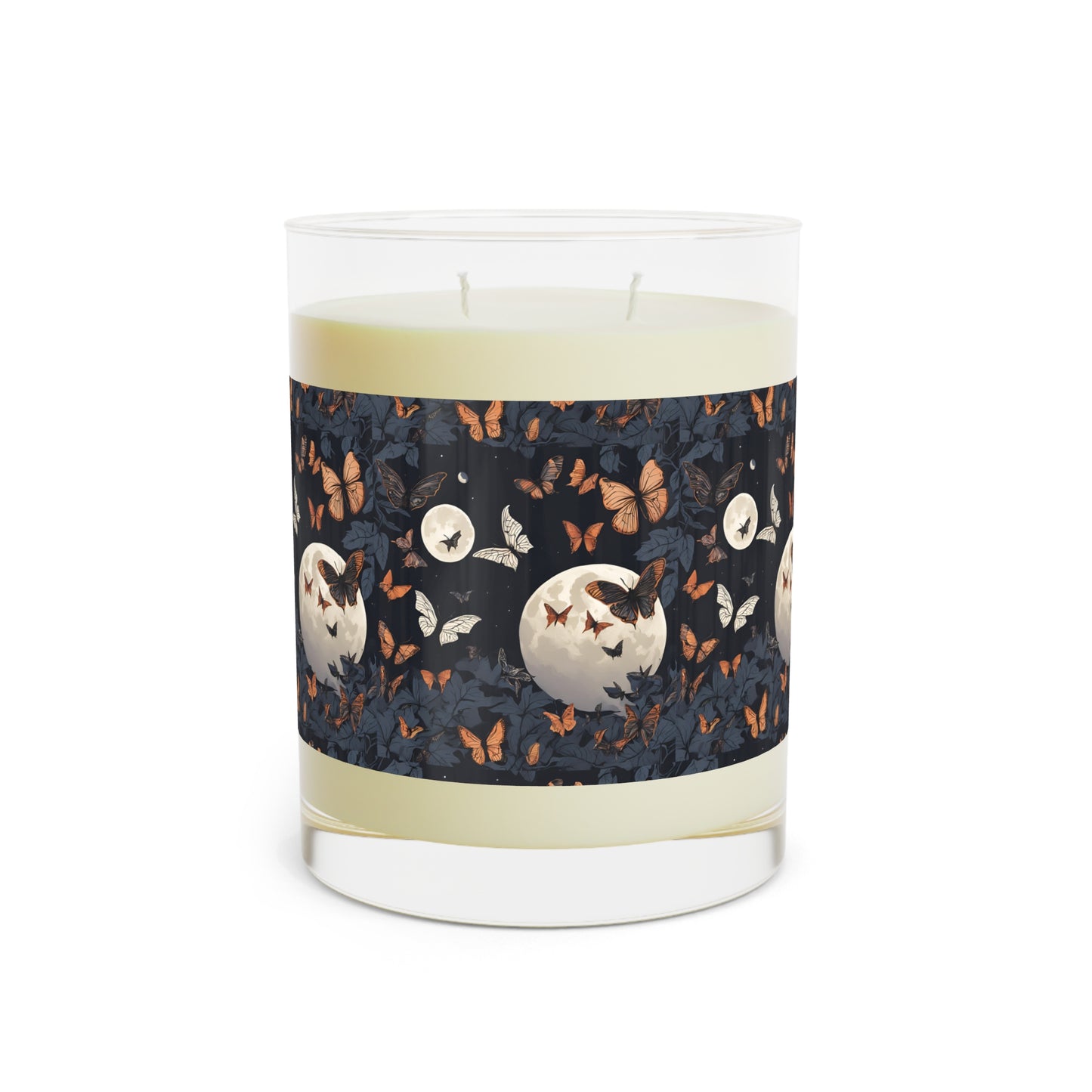 Scented Soy Wax Candle - Glass 2 Wick Candle-Valentines Gift-Moths and butterflies in the moonlight-Spa gift idea