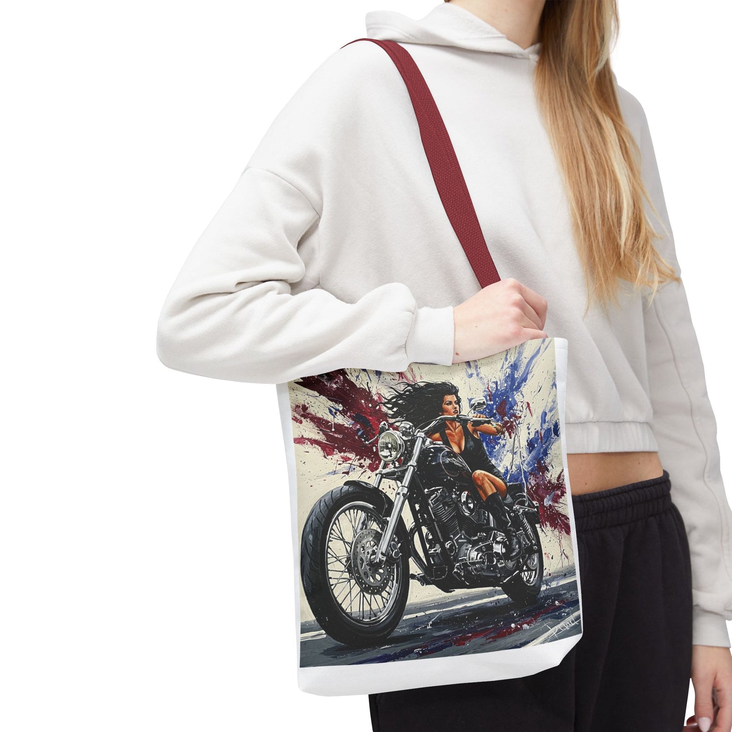 Bold Motorcycle Chic Tote Bag - Stylish Biker Girl Design for Riders & Fashion Enthusiasts