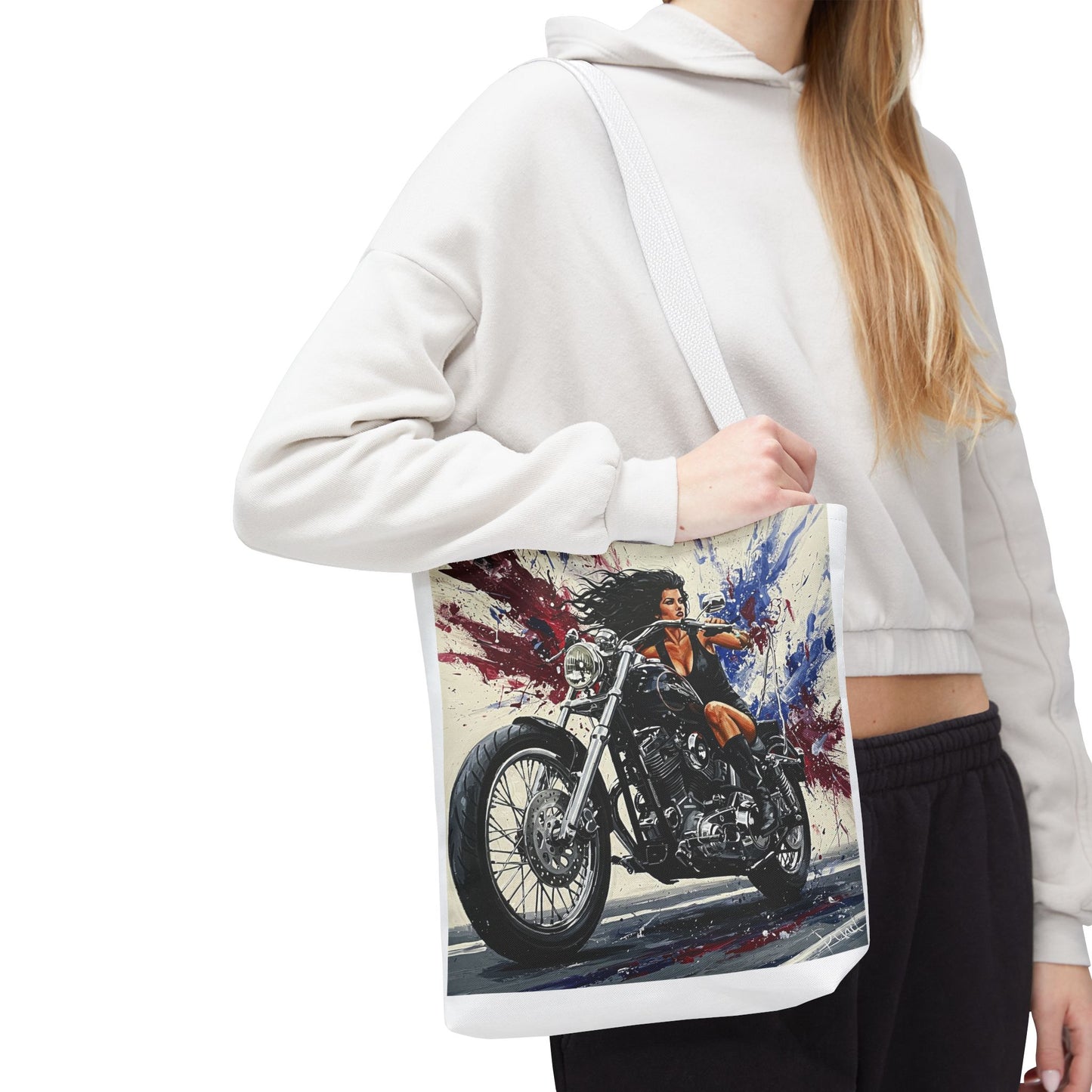 Bold Motorcycle Chic Tote Bag - Stylish Biker Girl Design for Riders & Fashion Enthusiasts