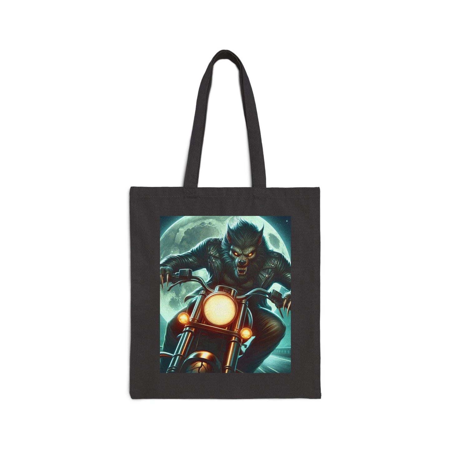 Werewolf Biker Graphic Tote Bag, Cool Canvas Shopping Bag, Unique Gift for Motorcyclists, Travel Tote, Stylish Everyday Bag