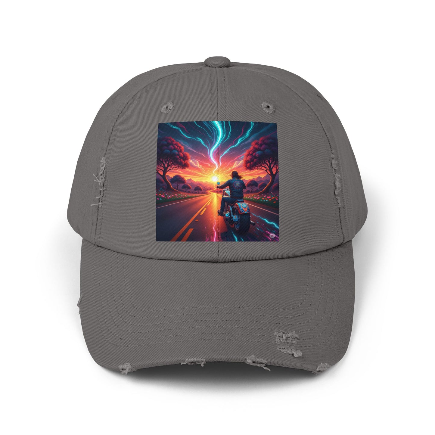 Unisex Distressed Cap with Vibrant Sunset Motorcycle Design, Casual Style Hat for Adventure Lovers, Great Gift for Bikers, Trendy [...]