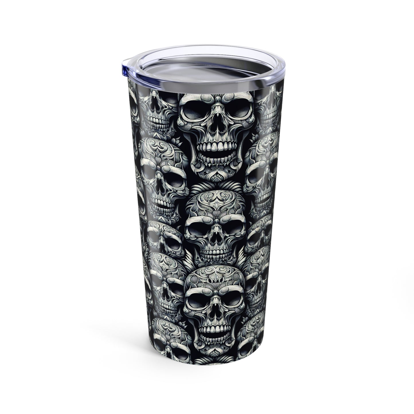 Travel Mug - Black and White Skull Pattern-Stainless Steel Mug
