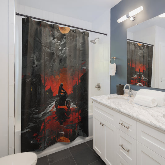 Shower Curtain-Mysterious Night Motorcycle Trip | Home Decor | Unique Bathroom Accent | Gift for Bike Lovers | Gothic Style | Halloween Decor