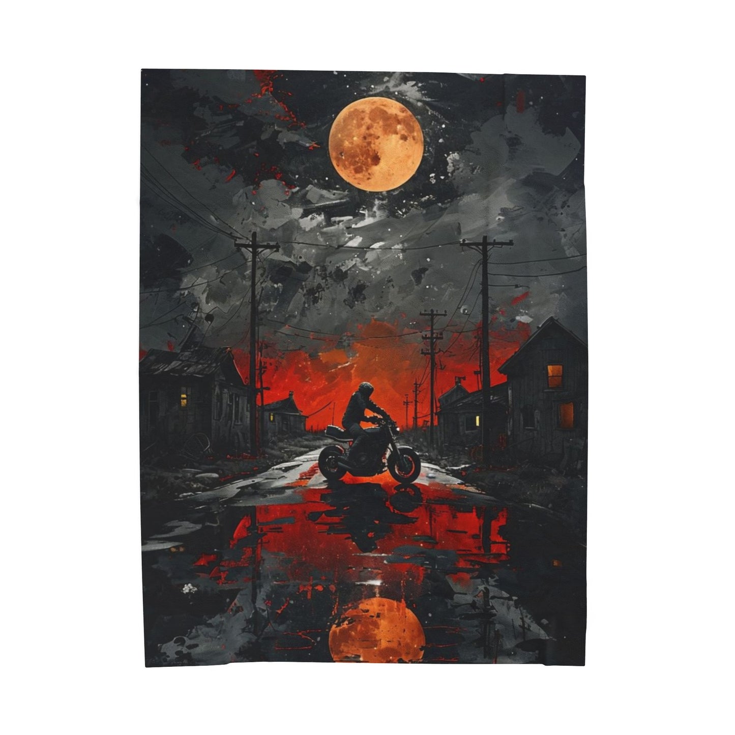 Urban Night Rider Velveteen Plush Blanket | Cozy Home Decor, Motorcycle Lover Gift, Halloween, Fall Decor, Soft Blanket