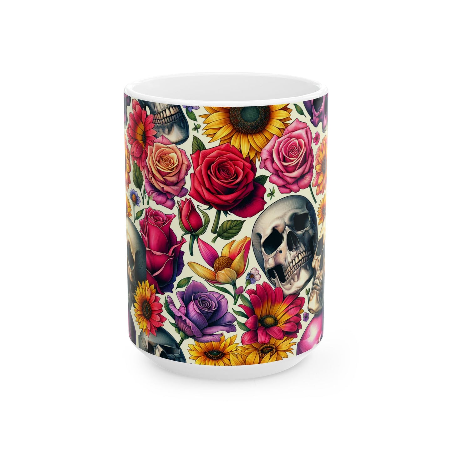 Stylish Floral Skull Mug, Unique Coffee Cup, Gothic Floral Drinkware, Perfect Gift for Birthdays, Home Decor, Halloween