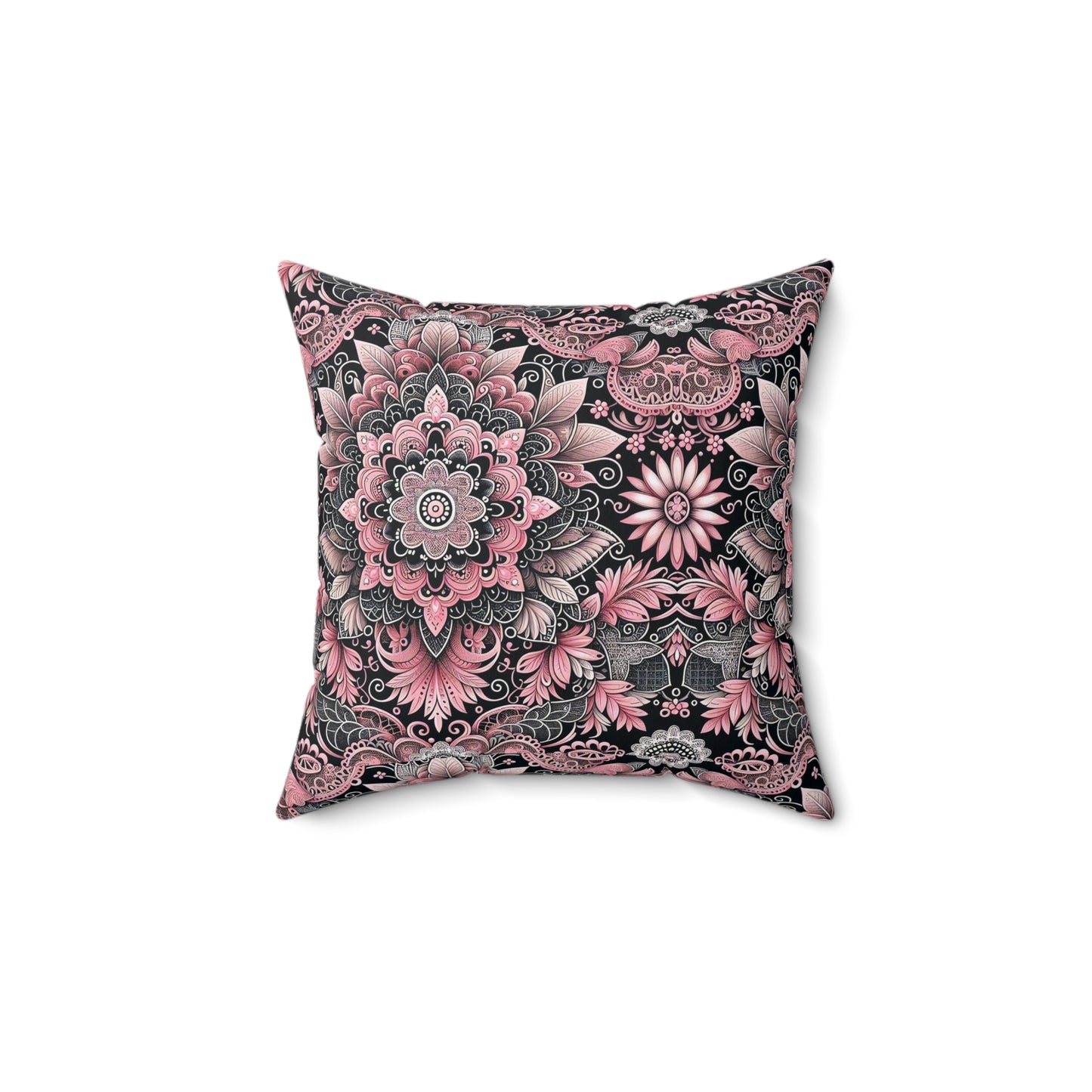 Pillow-Pink and Black Lace print Cushion