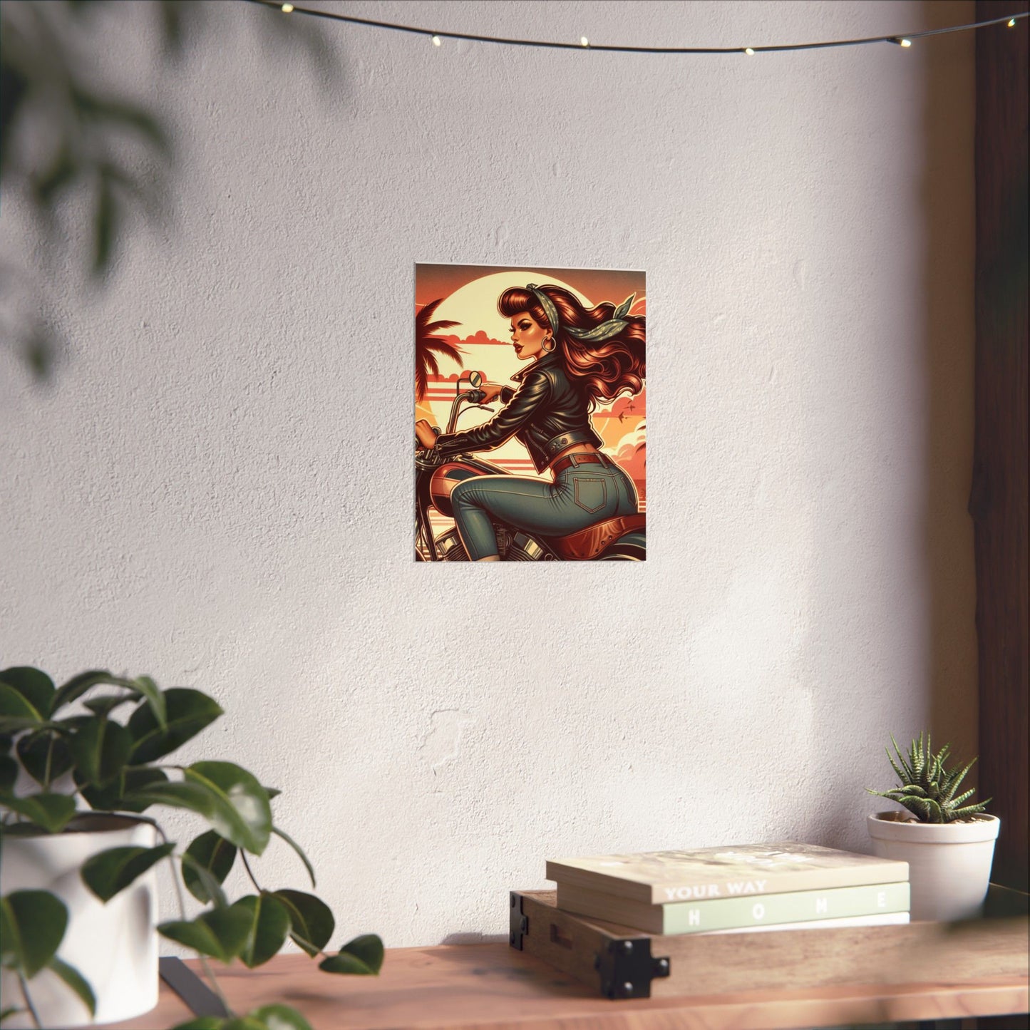 Poster- Motorcycle Pinup-Garage Decor-Man Cave-Retro Wall Art