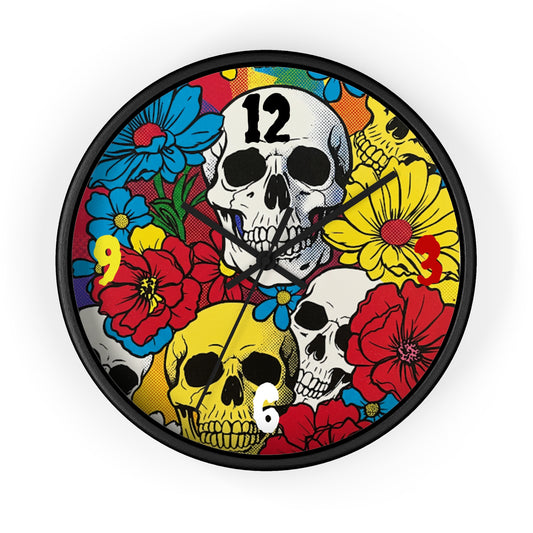Colorful Skull Flower Wall Clock, Boho Decor, Unique Home Decor, Day of the Dead Clock, Gift for Him/Her, Vibrant Wall Art