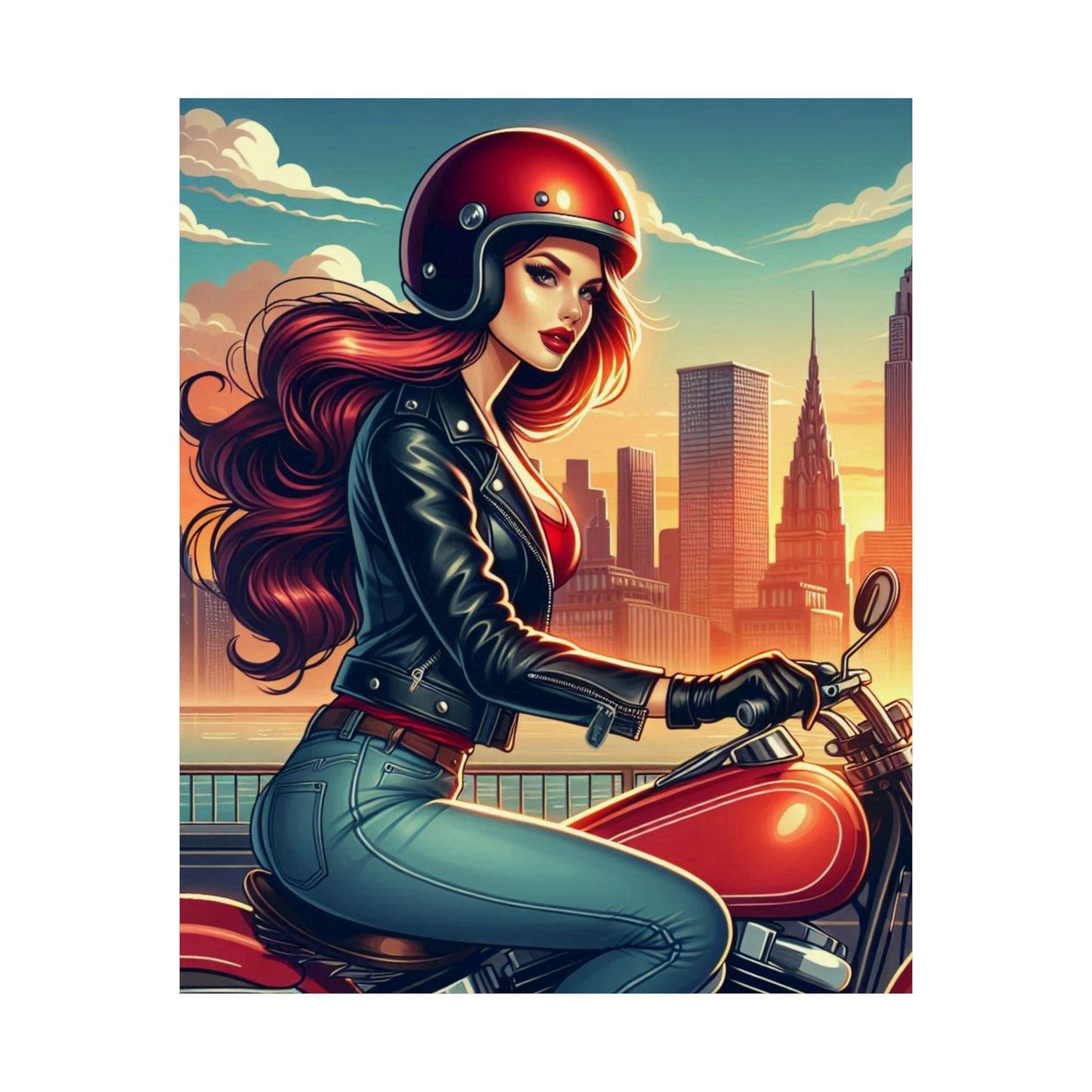 Poster- Motorcycle Pinup-Garage Decor-Man Cave-Retro Wall Art