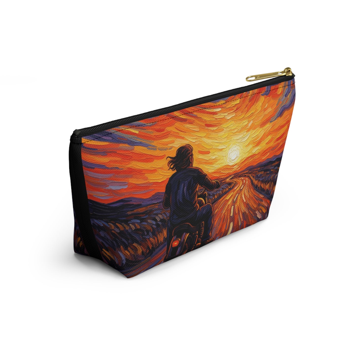 Motorcycle Sunset Accessory Pouch, Travel Makeup Bag, Gift for Bikers, Sunset Design Pouch, Motorcycle Lover Gift