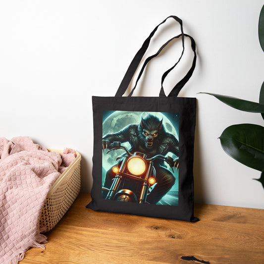 Werewolf Biker Graphic Tote Bag, Cool Canvas Shopping Bag, Unique Gift for Motorcyclists, Travel Tote, Stylish Everyday Bag