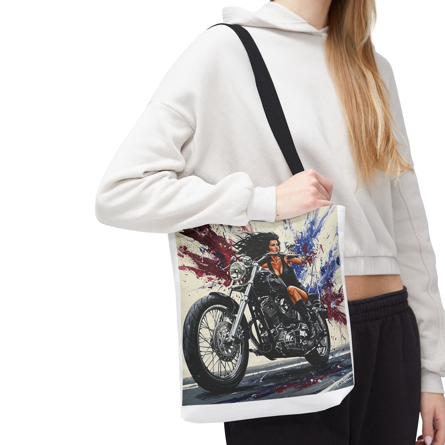 Bold Motorcycle Chic Tote Bag - Stylish Biker Girl Design for Riders & Fashion Enthusiasts