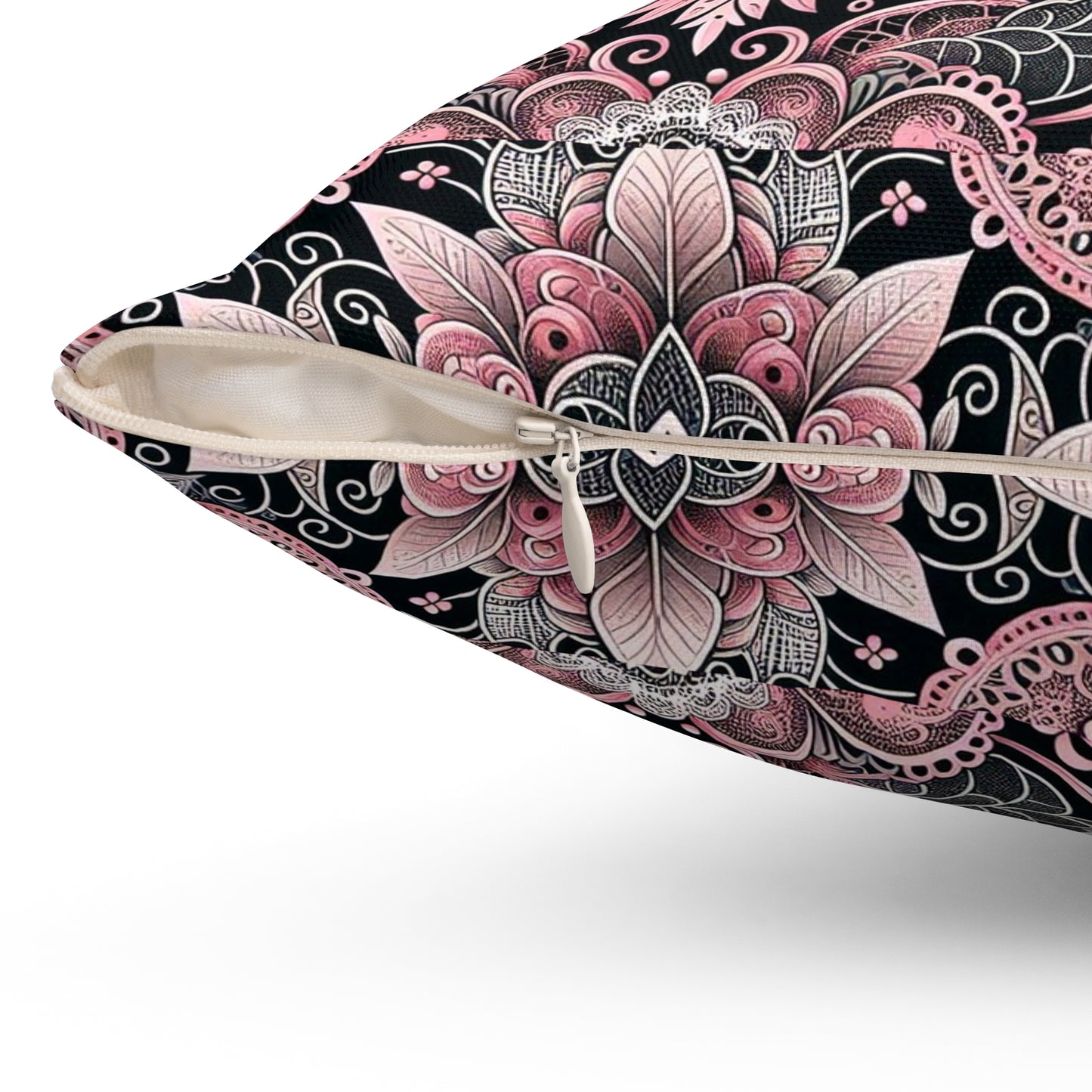Pillow-Pink and Black Lace print Cushion