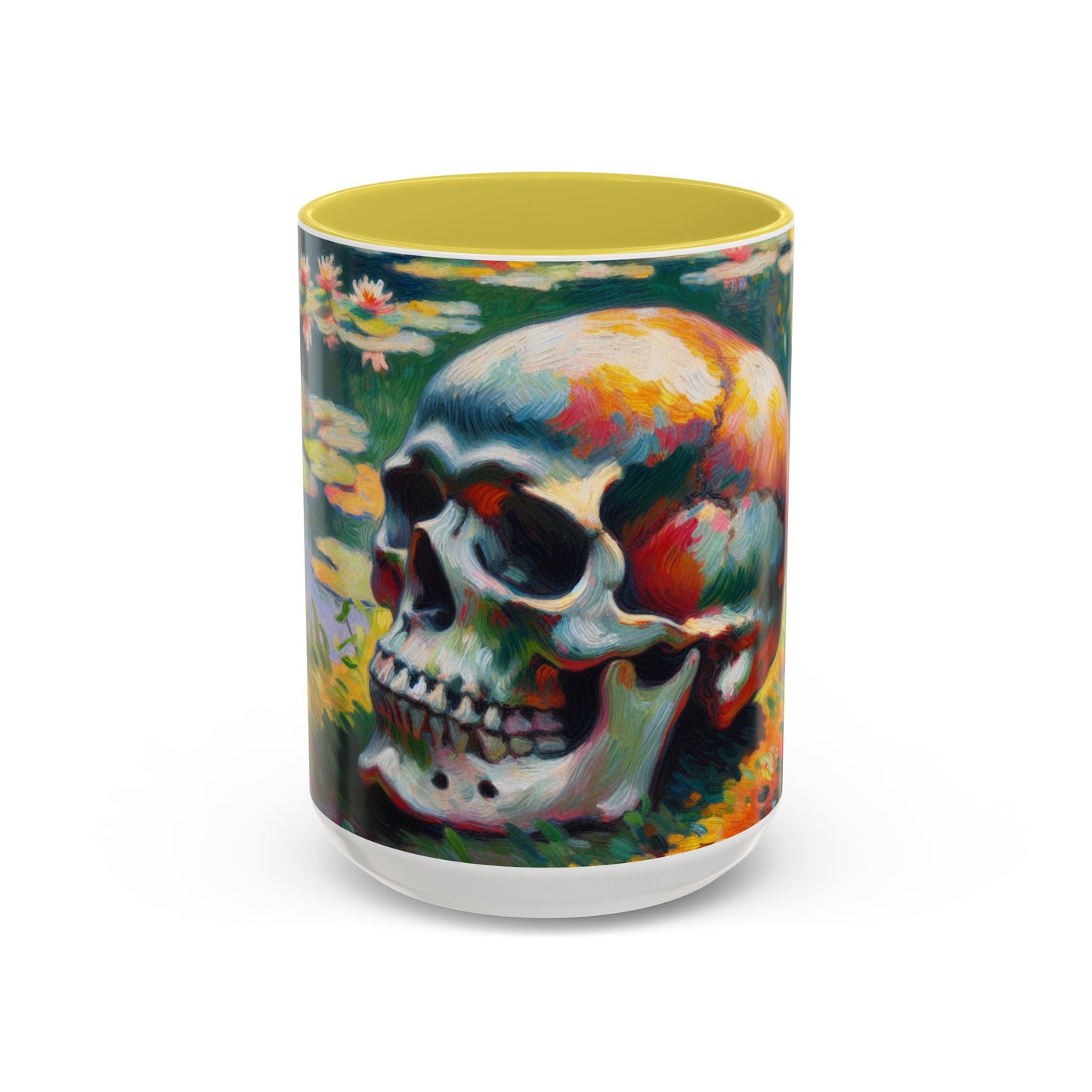 Mug - Colorful Monet Style Skull-Skull and Flowers Coffee Cup