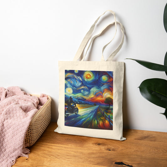 Canvas Tote Bag - Van Gogh Motorcycle Art- Reversible Ride to the Sun- Reflection Ride