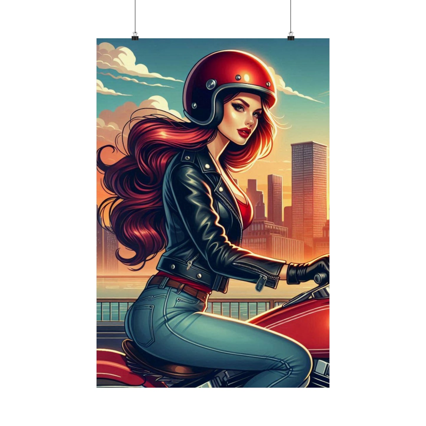 Poster- Motorcycle Pinup-Garage Decor-Man Cave-Retro Wall Art