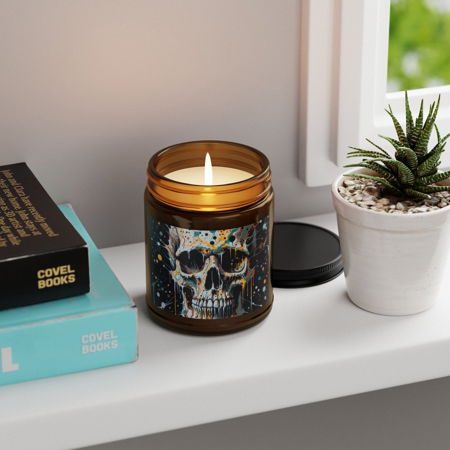 Skull-Themed Scented Soy Candle, Multi-Size Amber Jar, Unique Home Decor, Gothic Gift, Halloween Decor, Relaxation Candle