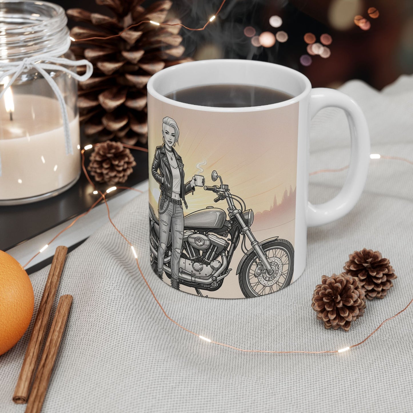 Stylish Motorcycle Mug - Perfect Gift for Bikers, Bike Lovers, Coffee Enthusiasts, or Road Trip Vibes, 11oz, 15oz