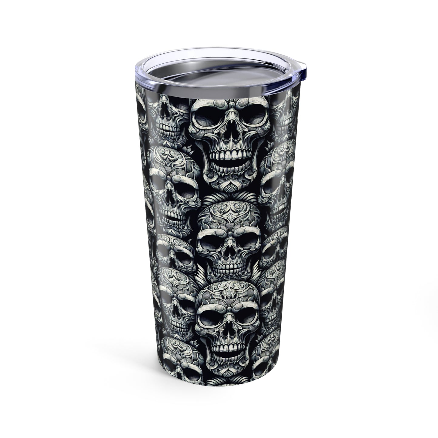 Travel Mug - Black and White Skull Pattern-Stainless Steel Mug
