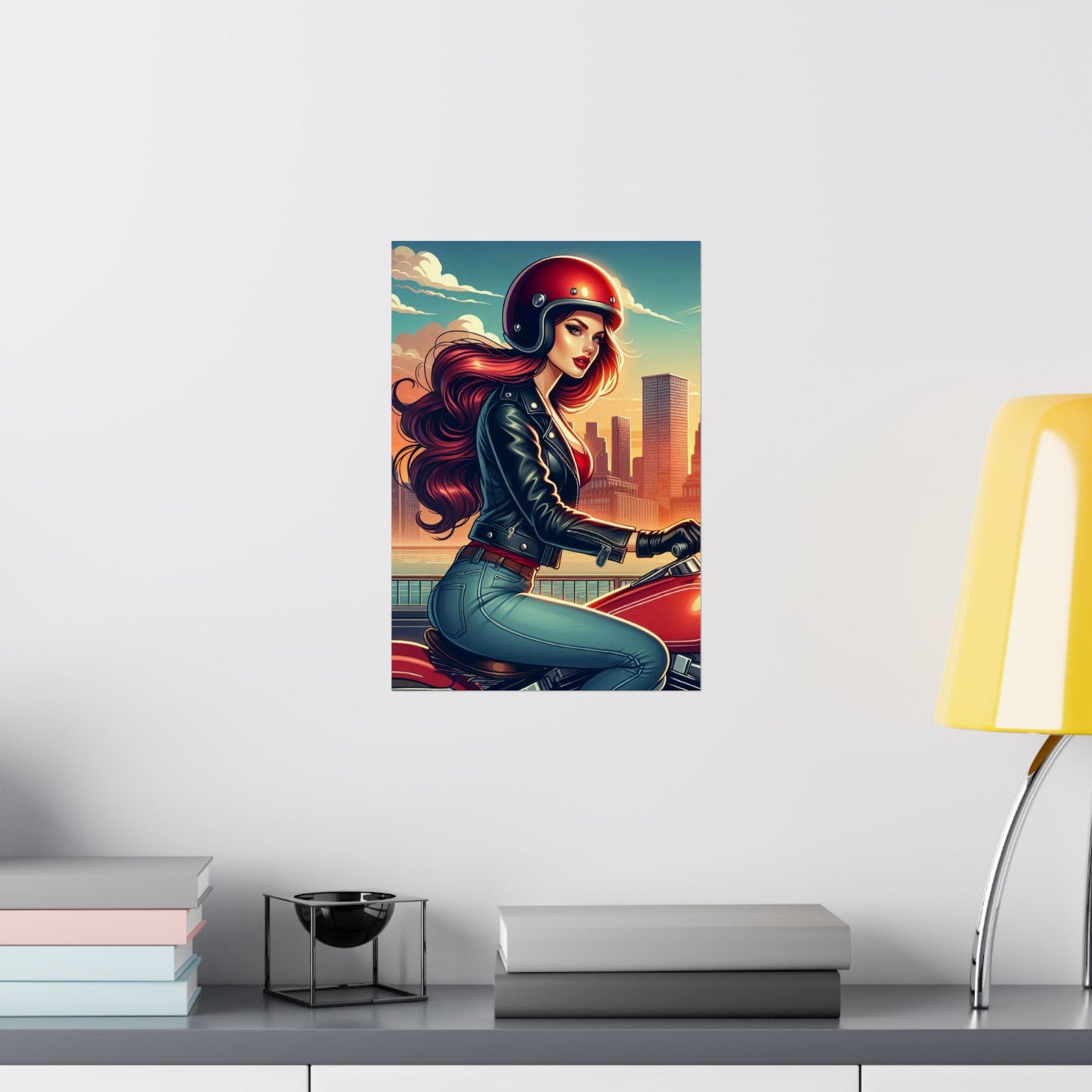 Poster- Motorcycle Pinup-Garage Decor-Man Cave-Retro Wall Art