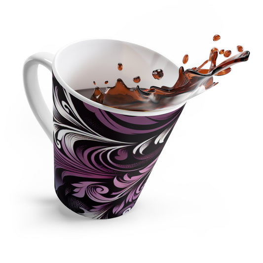 Latte Mug - Bold Purple and Black Lace- Floral Pattern-Coffee Cup