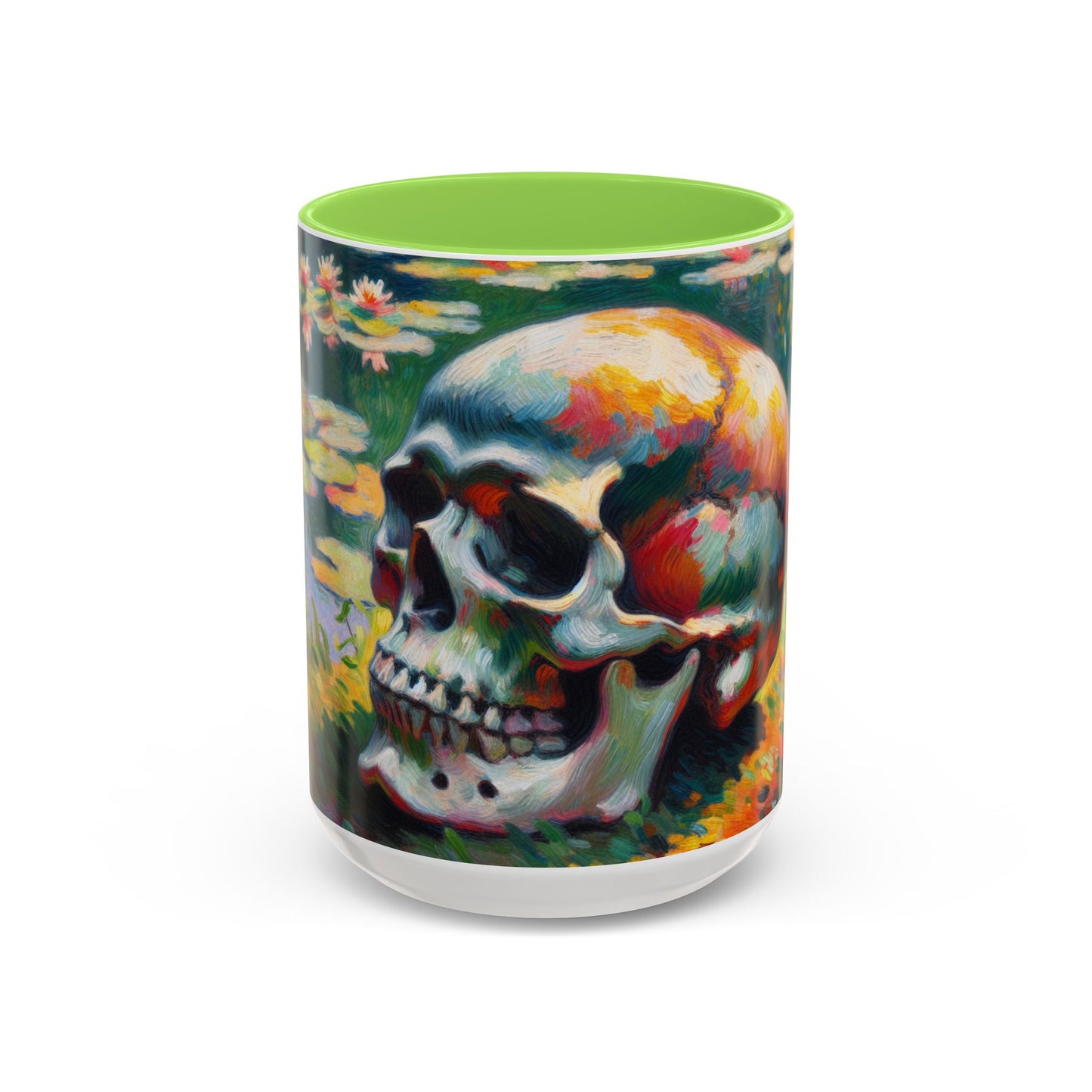 Mug - Colorful Monet Style Skull-Skull and Flowers Coffee Cup