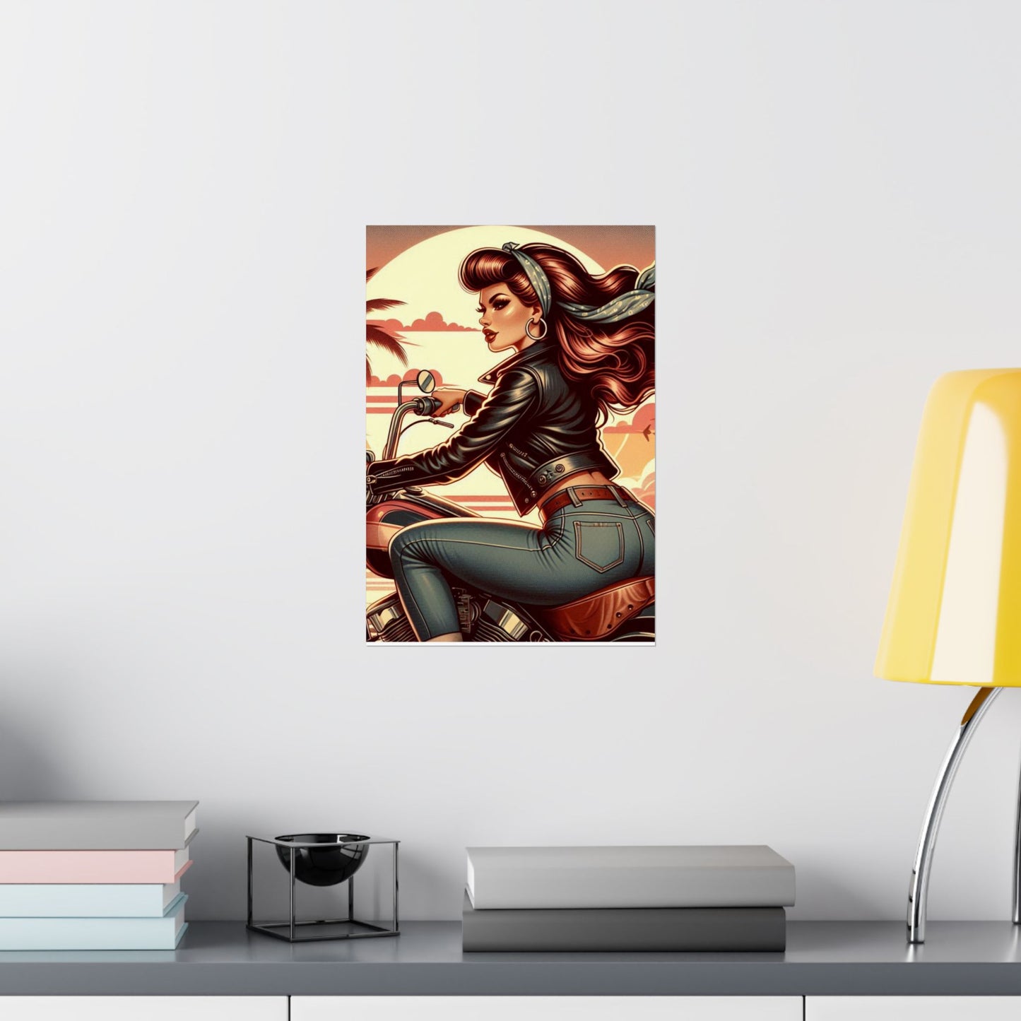 Poster- Motorcycle Pinup-Garage Decor-Man Cave-Retro Wall Art