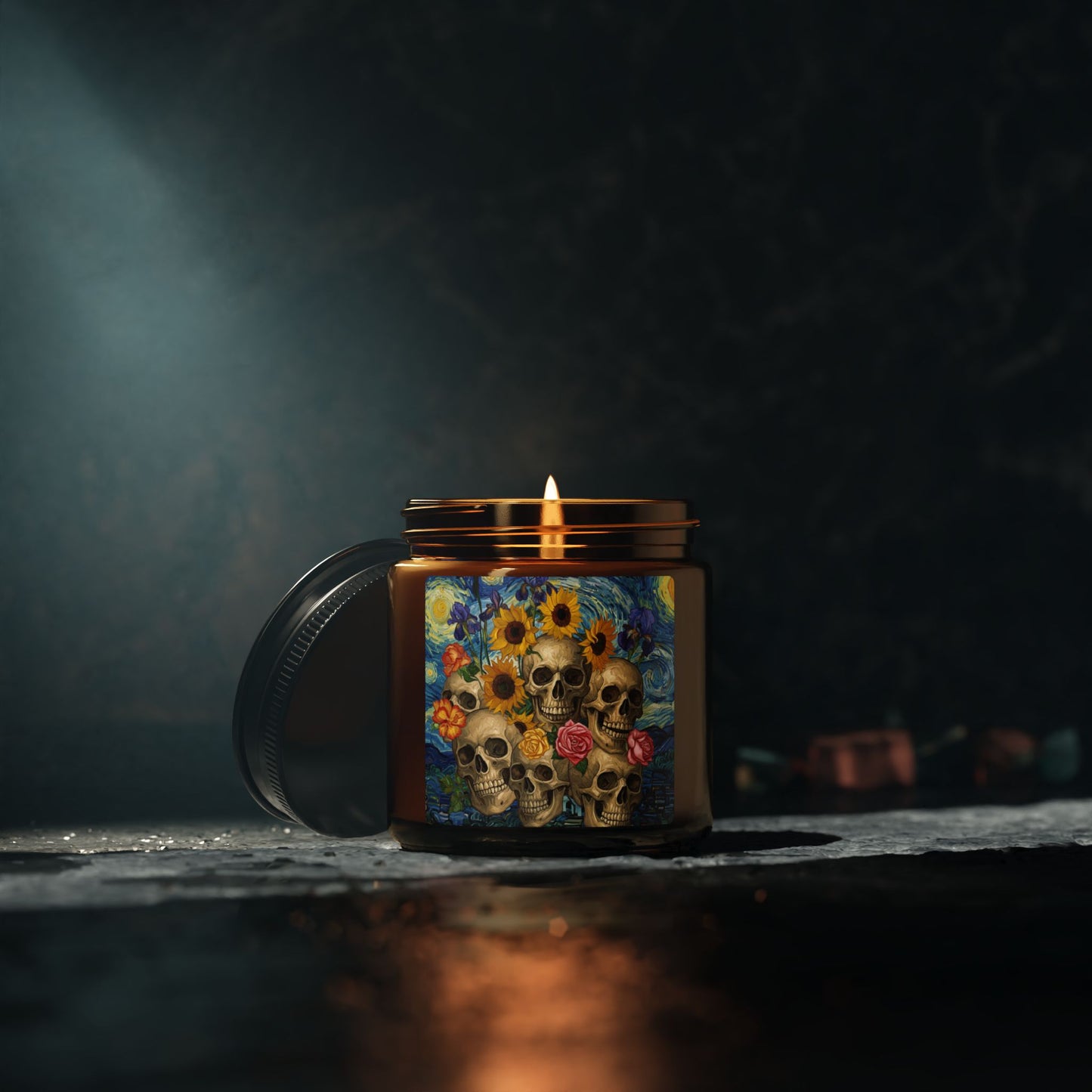 Skull & Sunflower Scented Soy Candle, Boho Home Décor, Perfect for Relaxation, Gifts, Halloween, and Celebrations